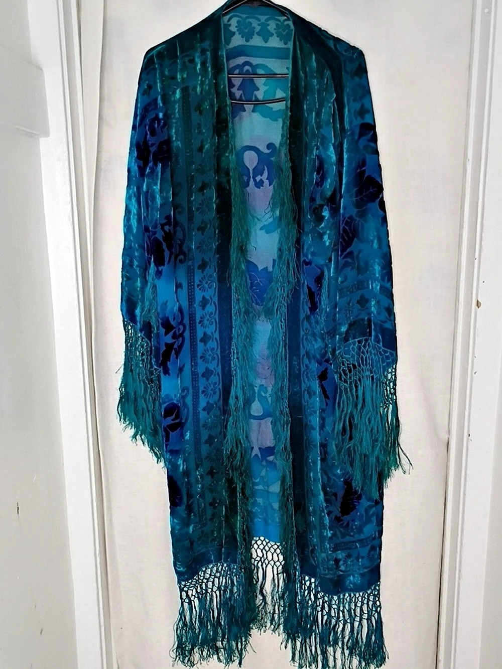 Floral Fringe Scarf in Blue Like New